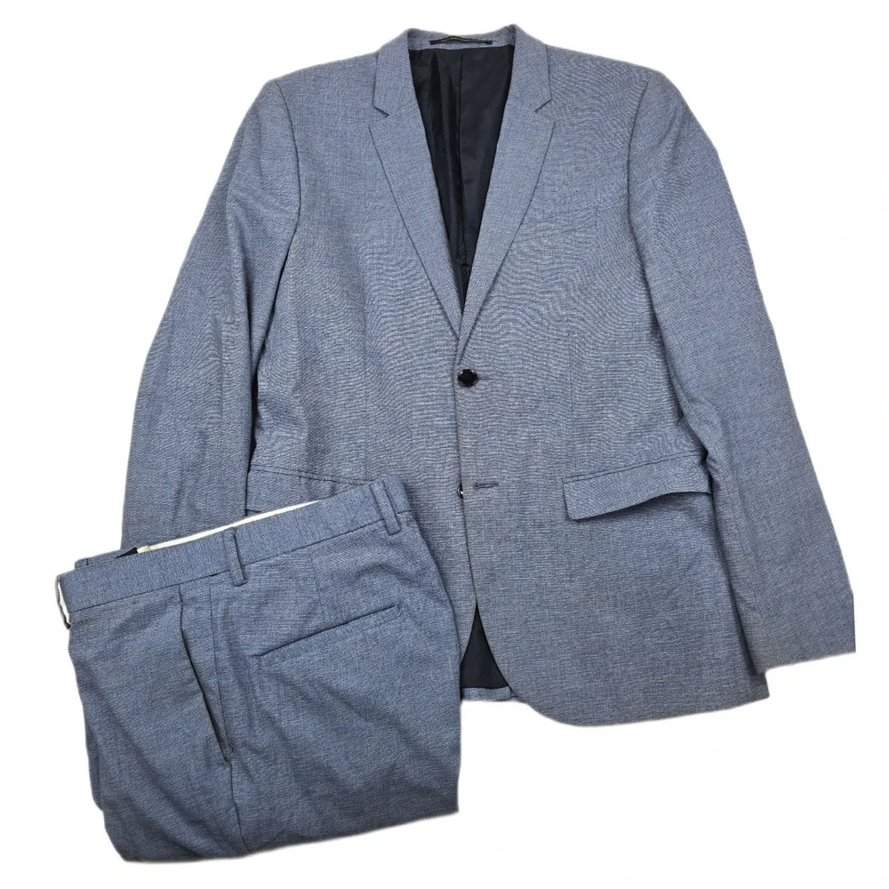 H&M Skinny Fit Suit Mens‎ 40R 2 Piece Pants 34x29 Blue Wool Blend